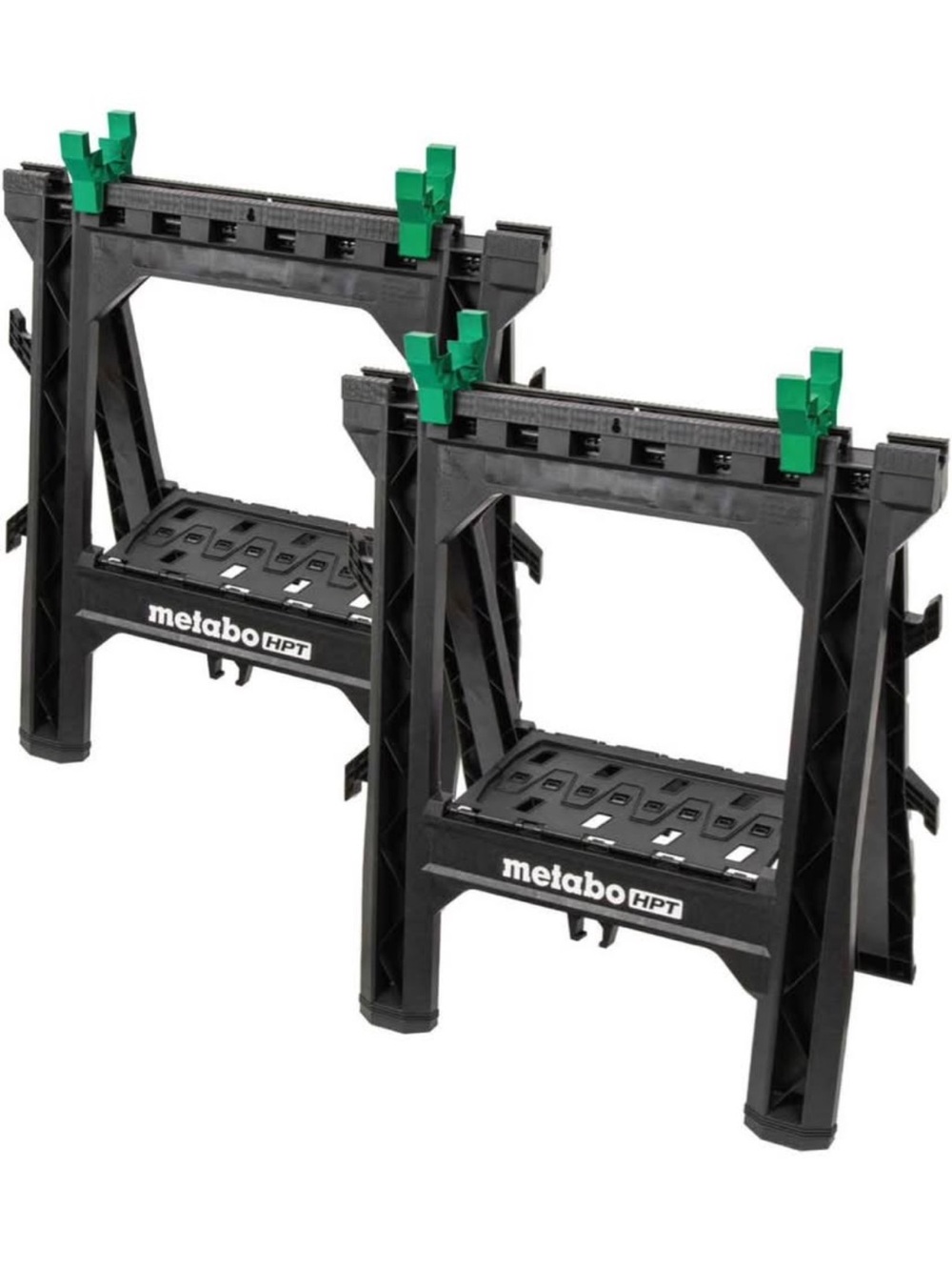 Folding Sawhorse Pair in Black and Green - Heavy-Duty Work Support
